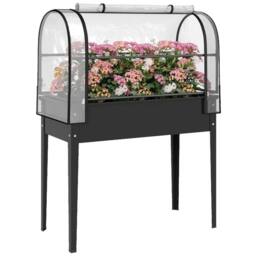 SPETLEK Black Metal Raised Planter Box with Flip-up Greenhouse Cover - Size: 1.25kg - thumbnail 1