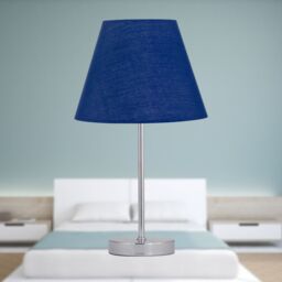 First Choice Lighting Chrome Touch Operated Table Lamp with Navy Blue Shade in Silver - thumbnail 4