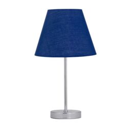 First Choice Lighting Chrome Touch Operated Table Lamp with Navy Blue Shade in Silver - thumbnail 1