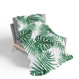 Warren Reed - Designer Watercolour Tropical Leaves Sherpa Blanket in Green - Size: Large - thumbnail 2