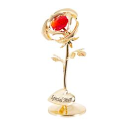 Special Mum Heart Copper Plated Petite Rose Ornament with Clear Austrian Crystal