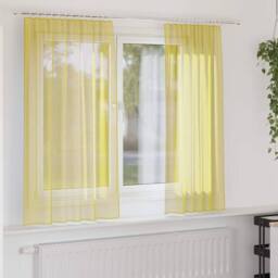 Berkfield Home Voile Curtains with Rod Pockets 2 pcs Yellow - thumbnail 2