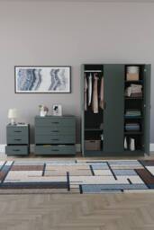 Home Discount Riano 3Pc Bedroom Set - 3 Drawer Bedside, 4 Drawer Chest & Wardrobe in Green - thumbnail 3