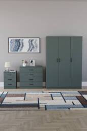 Home Discount Riano 3Pc Bedroom Set - 3 Drawer Bedside, 4 Drawer Chest & Wardrobe in Green - thumbnail 4