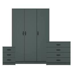 Home Discount Riano 3Pc Bedroom Set - 3 Drawer Bedside, 4 Drawer Chest & Wardrobe in Green - thumbnail 8
