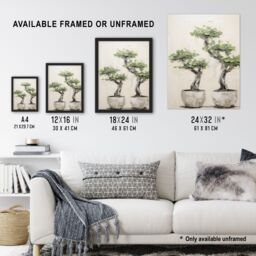 "Artery8 Wall Art Print Japan Bonsai Trees In Pots Oil Painting Pallet Knife Neutral Tone Textured Tree Artwork Poster - Size: W12"" x H16""" - thumbnail 3
