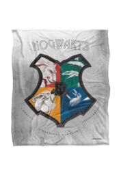 Harry Potter Blanket, 152x127 cm Intricate Hogwarts Logo Silky Touch Super Soft Throw Blanket in White - thumbnail 1