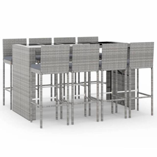 Berkfield Home 9 Piece Garden Bar Set with Cushions Grey Poly Rattan - image 1