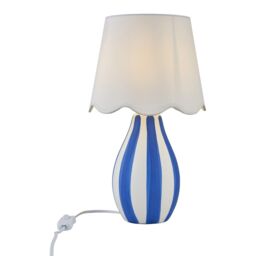 First Choice Lighting Connie - Blue & White Stripe Ceramic Table Lamp with Scalloped Shade - thumbnail 2