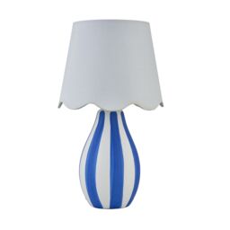 First Choice Lighting Connie - Blue & White Stripe Ceramic Table Lamp with Scalloped Shade - thumbnail 1
