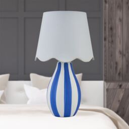 First Choice Lighting Connie - Blue & White Stripe Ceramic Table Lamp with Scalloped Shade - thumbnail 4
