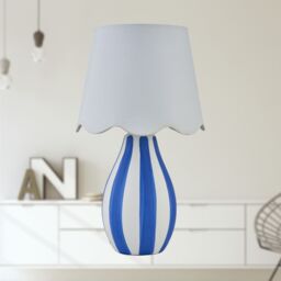 First Choice Lighting Connie - Blue & White Stripe Ceramic Table Lamp with Scalloped Shade - thumbnail 5