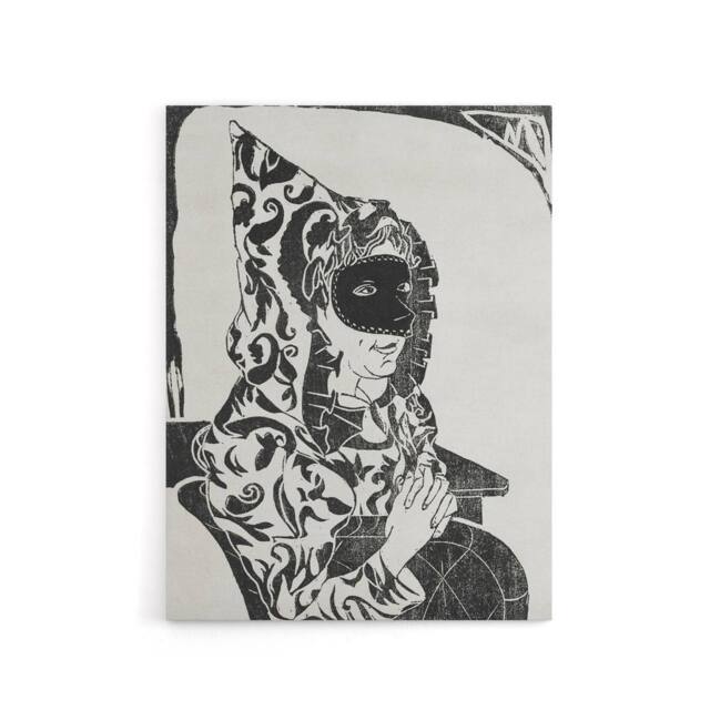 "Artery8 Masked Woman with Cape Samuel J De Mesquita Canvas Wall Art Print in White - Size: W12"" x H16""" - image 1