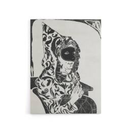 "Artery8 Masked Woman with Cape Samuel J De Mesquita Canvas Wall Art Print in White - Size: W12"" x H16""" - thumbnail 1