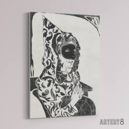"Artery8 Masked Woman with Cape Samuel J De Mesquita Canvas Wall Art Print in White - Size: W12"" x H16""" - thumbnail 2