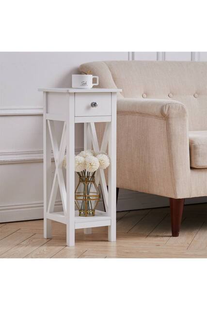 Wooden Side Table with One Storage Drawer & Shelf in White - image 1