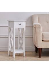 Wooden Side Table with One Storage Drawer & Shelf in White - thumbnail 6