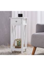 Wooden Side Table with One Storage Drawer & Shelf in White - thumbnail 3