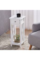 Wooden Side Table with One Storage Drawer & Shelf in White - thumbnail 4