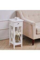Wooden Side Table with One Storage Drawer & Shelf in White - thumbnail 2