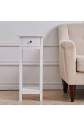 Wooden Side Table with One Storage Drawer & Shelf in White - thumbnail 5
