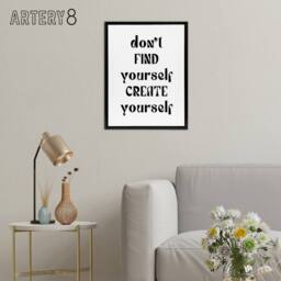 "Artery8 Don't Find Create Yourself Black White Simple Framed Canvas Art Print - Size: W12"" x H16""" - thumbnail 3