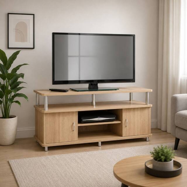 SPOT ON DEALZ TV Unit with 2 Doors Media Cabinet Storage Shelves Entertainment Stand in Light Oak - image 1