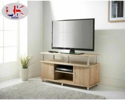 SPOT ON DEALZ TV Unit with 2 Doors Media Cabinet Storage Shelves Entertainment Stand in Light Oak - thumbnail 3