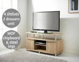 SPOT ON DEALZ TV Unit with 2 Doors Media Cabinet Storage Shelves Entertainment Stand in Light Oak - thumbnail 4
