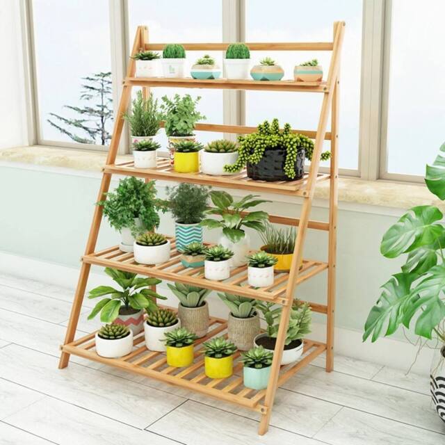 KORVIXA Ladder Shelf Bamboo Storage in Natural - image 1