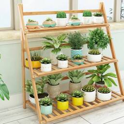 KORVIXA Ladder Shelf Bamboo Storage in Natural - thumbnail 4