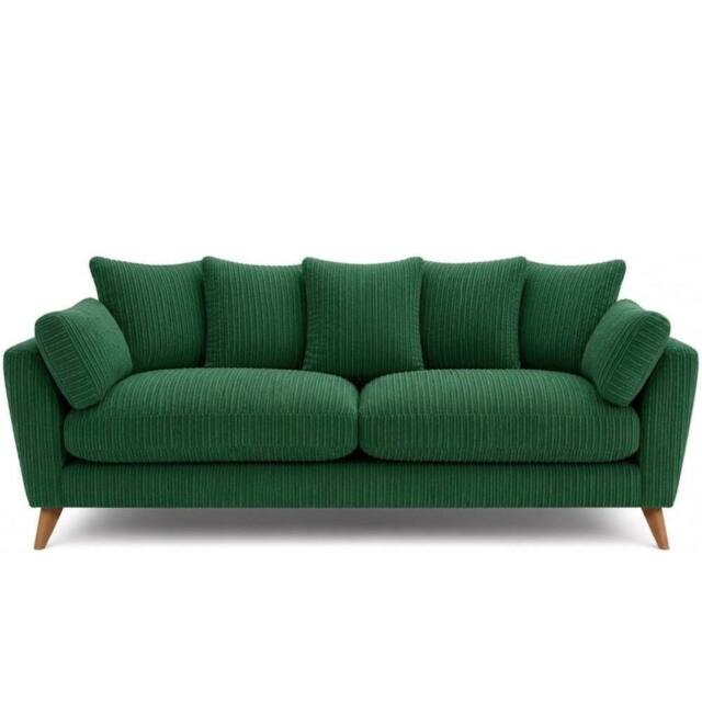 SOFASELECTION UK Harlow Jumbo Cord 3 Seater Sofa, Modern Tailored Design in Green - Size: 3 Pack - image 1