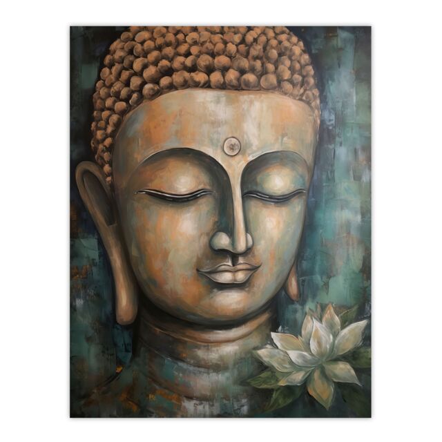 Artery8 Spiritual Meditation Buddha Face Lotus Flower Acrylic Painting Relaxation Spa Treatment Room Art Unframed Wall Art Print Poster Home Decor - image 1