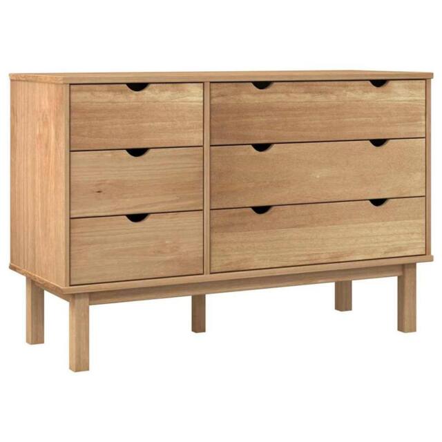 Berkfield Home Drawer Cabinet OTTA 111x43x73.5cm Solid Wood Pine in Light Brown - Size: 111x43x73.5 cm - image 1