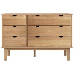 Berkfield Home Drawer Cabinet OTTA 111x43x73.5cm Solid Wood Pine in Light Brown - Size: 111x43x73.5 cm - thumbnail 4