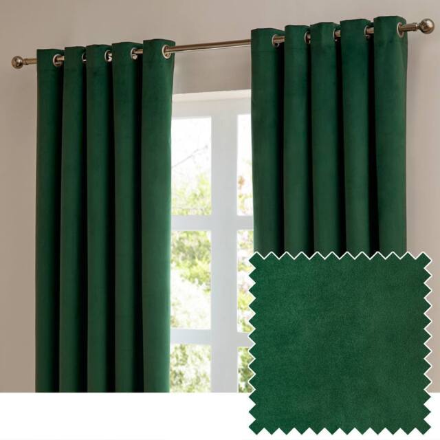 Furn The Ultimate Velvet Room Darkening Eyelet Curtain Pair in Emerald - Size: 168 cm width x 183 cm drop - image 1