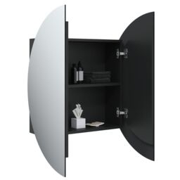 Berkfield Home Bathroom Cabinet with Round Mirror&LED Black 54x54x17.5 cm - thumbnail 5