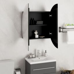 Berkfield Home Bathroom Cabinet with Round Mirror&LED Black 54x54x17.5 cm - thumbnail 4