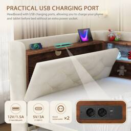 BTM 3FT Velvet Pull-Out Daybed LED USB Shelf 90x190 Beige - Size: Single - thumbnail 7