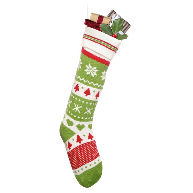 Dibor Set of 2 Traditional Green Fair Isle Xmas Decoration Christmas Gift Bag - Size: 2 Pack - image 1