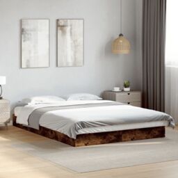 Berkfield Home Bed Frame without Mattress Smoked Oak 140x200 cm Engineered Wood in Brown - thumbnail 1