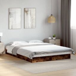 Berkfield Home Bed Frame without Mattress Smoked Oak 140x200 cm Engineered Wood in Brown - thumbnail 3