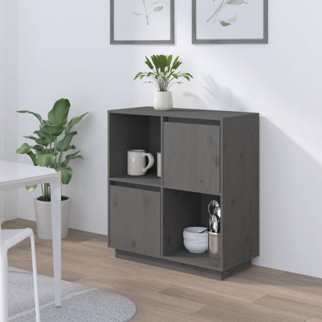 Berkfield Home Sideboard Grey 74x35x80 cm Solid Wood Pine - Size: 74 x 35 x 80 cm - image 1