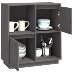 Berkfield Home Sideboard Grey 74x35x80 cm Solid Wood Pine - Size: 74 x 35 x 80 cm - thumbnail 4