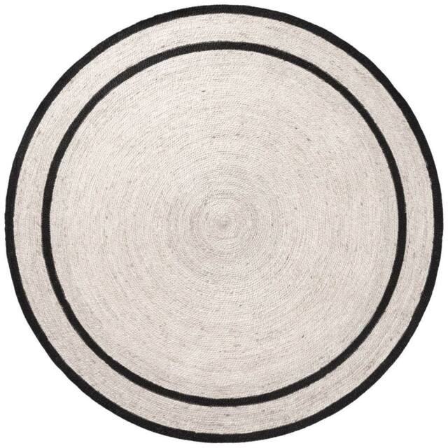 THE RUGS Braided Handwoven Lina Jute Round Rug Reversible Cream Black - Size: 150 cm diameter - image 1