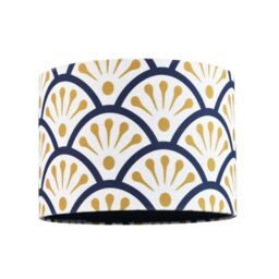 Happy Homewares Unique Moroccan Floral Designer 25cm Navy Midnight Blue & Ochre Drum Lampshade - Size: 10 inches