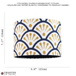 Happy Homewares Unique Moroccan Floral Designer 25cm Navy Midnight Blue & Ochre Drum Lampshade - Size: 10 inches - thumbnail 7