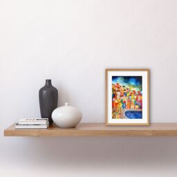 "Artery8 Wall Art Print Menton France Seaside Town Folk Artwork Framed 9X7 Inch in Beige - Size: W7"" x H9""" - thumbnail 2