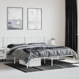 Berkfield Home Metal Bed Frame with Headboard White 180x200 cm Super King - thumbnail 4