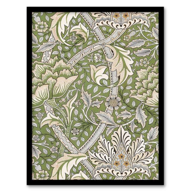 Artery8 William Morris Framed Wall Art Print Windrush Floral Filigree Pattern in Green - Size: A4 - image 1